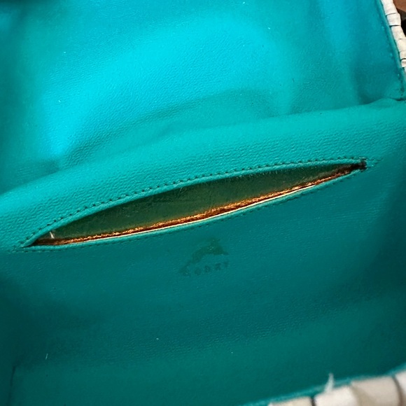 Rare 1960s Koret Italian Wicker Box Purse-White Top Handle Handbag Aqua Interior - Picture 6 of 9